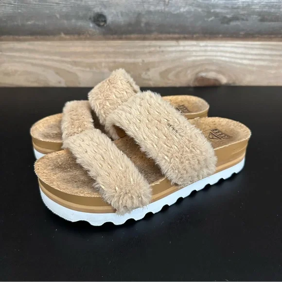 Reef Beige Fuzzy Strap Sandals - Picture 1 of 11